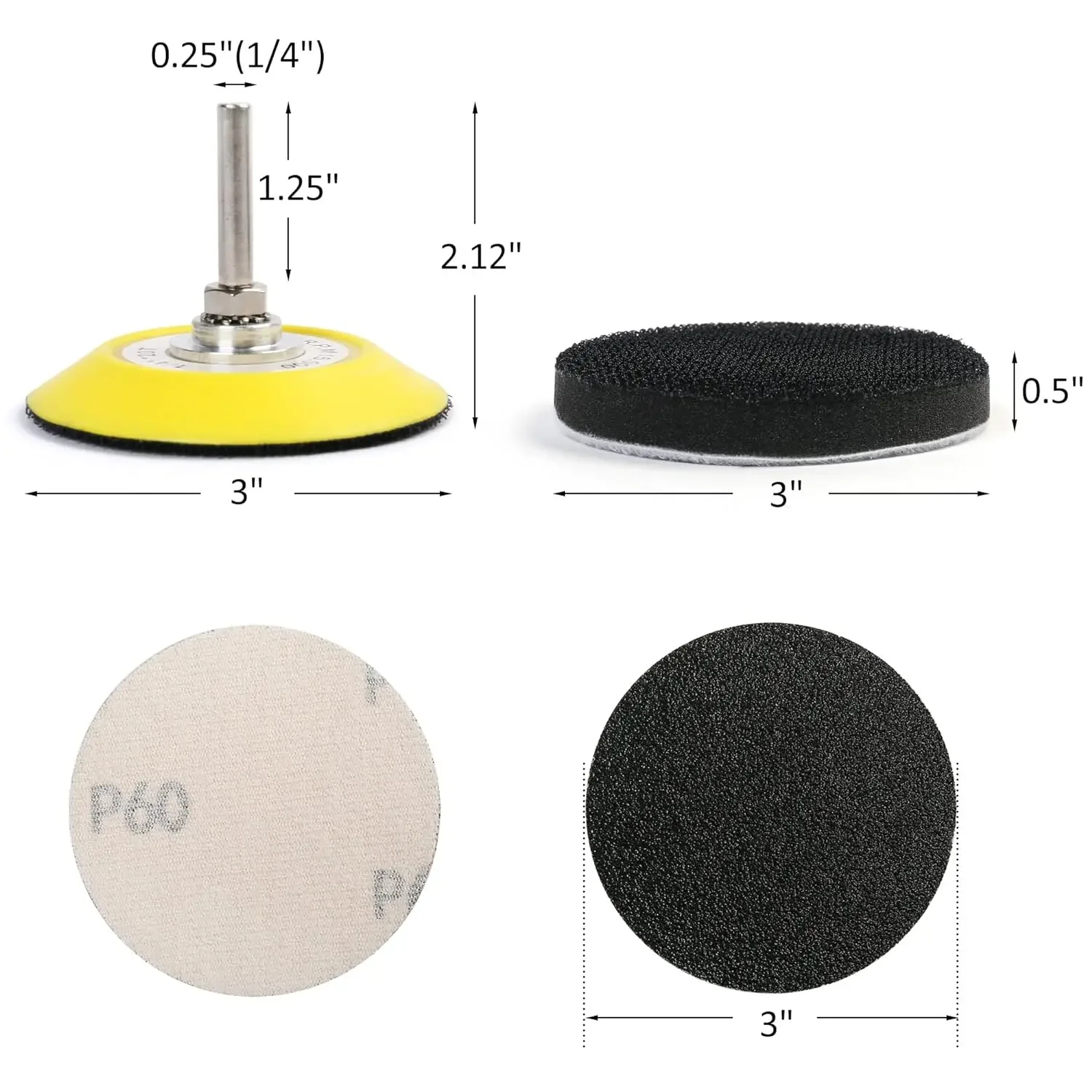 3 Inch Wet and Dry Sandpaper Kit 63 Pcs 60 - 7000 Assorted Grit with 1/4” Backing and Interface Pad for Automotive Wood Polish