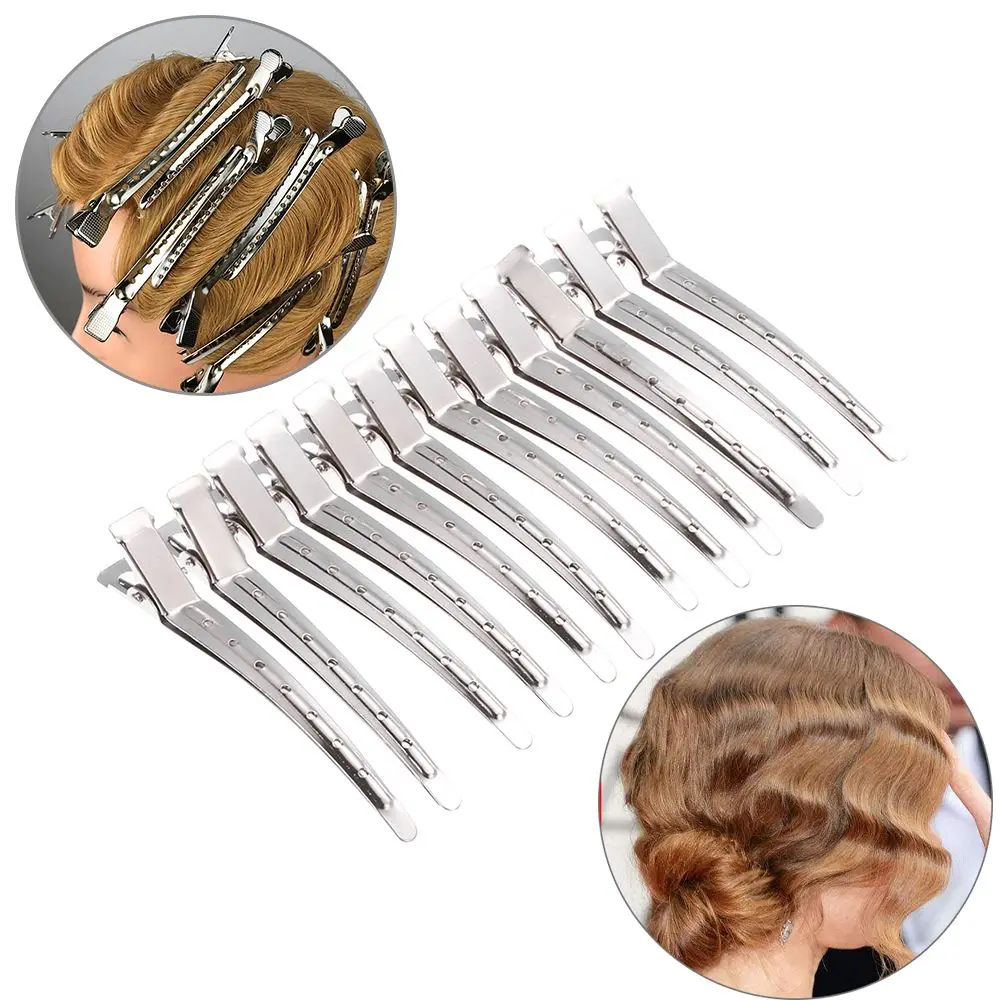 12PCS Professional Stainless Steel  Sectioning Clamp Hair Clip Duck Mouth Wavy curls Fixed hair clip