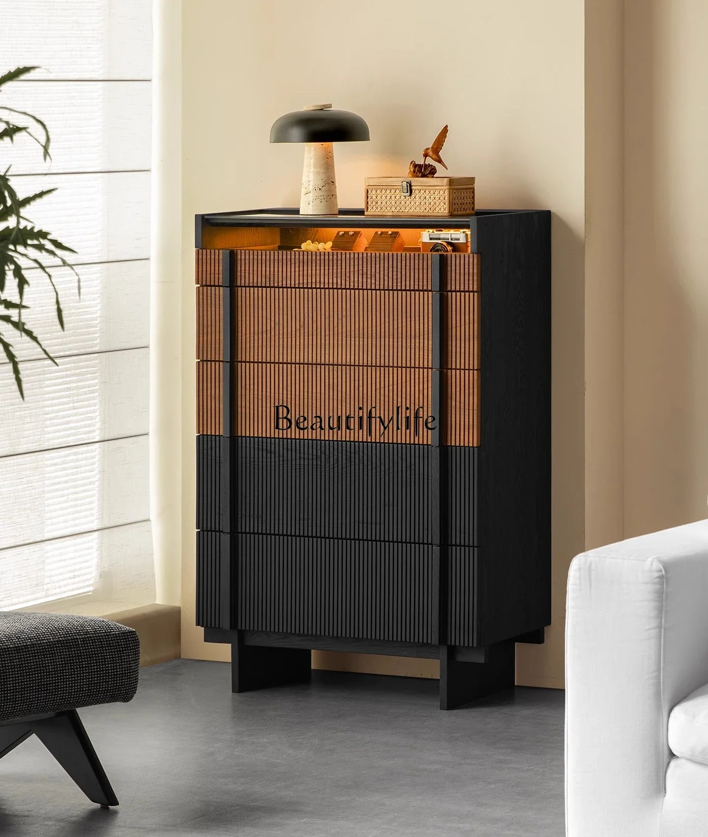 

ld14 Solid wood teak chest living room bedroom storage wabi wind bedside cabinet