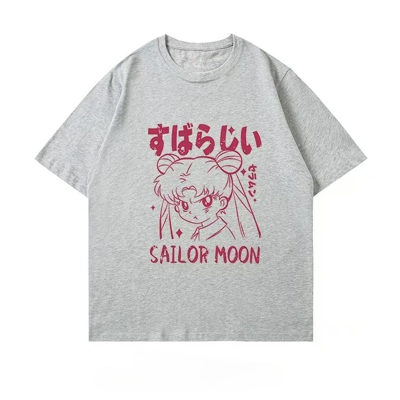 Bandai Sailor Moon Usagi Print Cotton T-shirt for Men Women Summer Cute Casual Short Sleeve