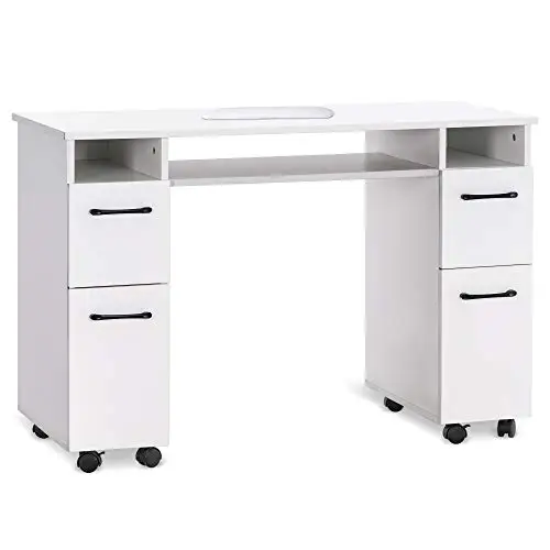 Manicure Table on Wheels, Rolling Salon Station White 2600