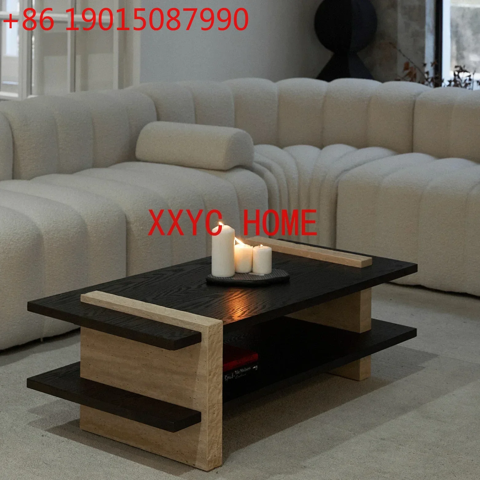 

Solid Wood Coffee Table Living Room Natural Simple Stitching Cave Stone Square Small Tea Table