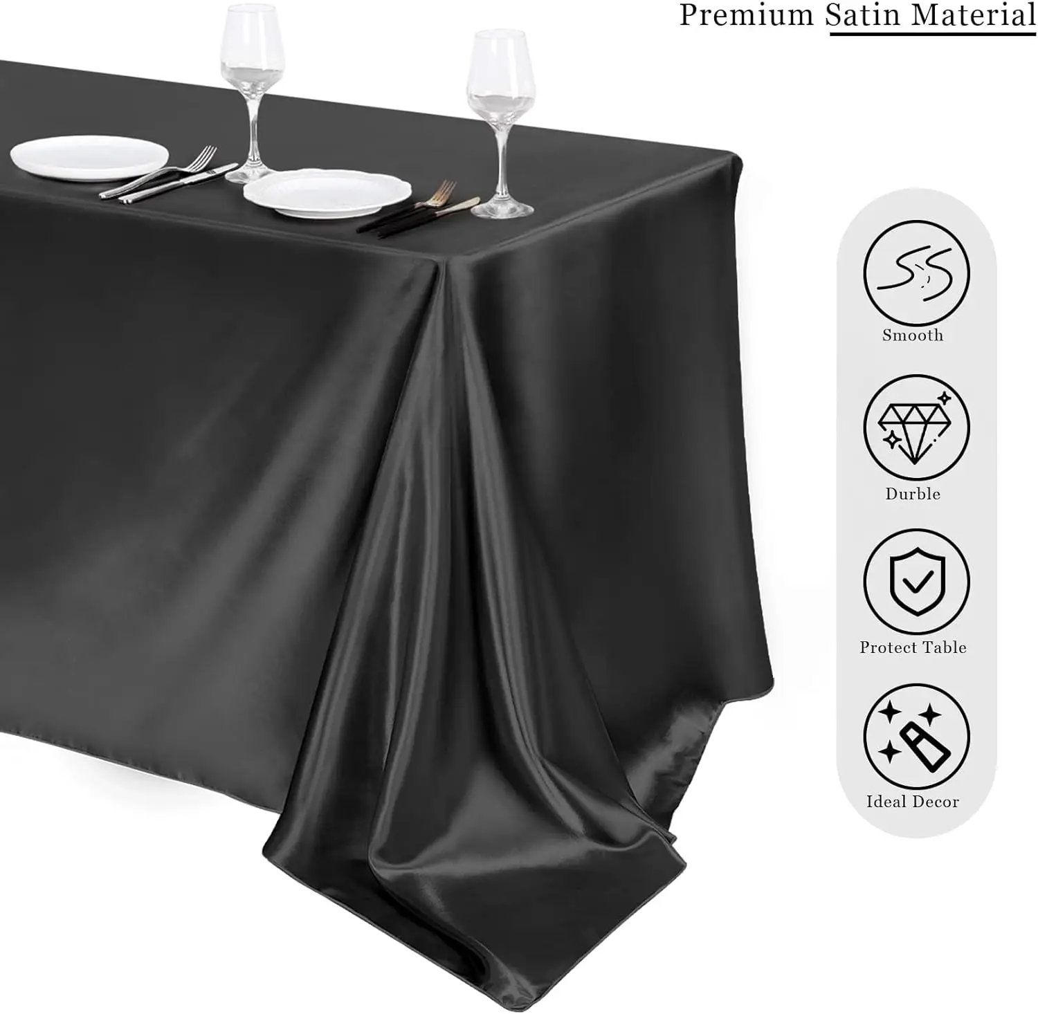 Rectangle Satin Tablecloth Silk Tablecloth Smooth Double Stitch Edge Tablecloth for Wedding Banquet Party And Banquet Decoration
