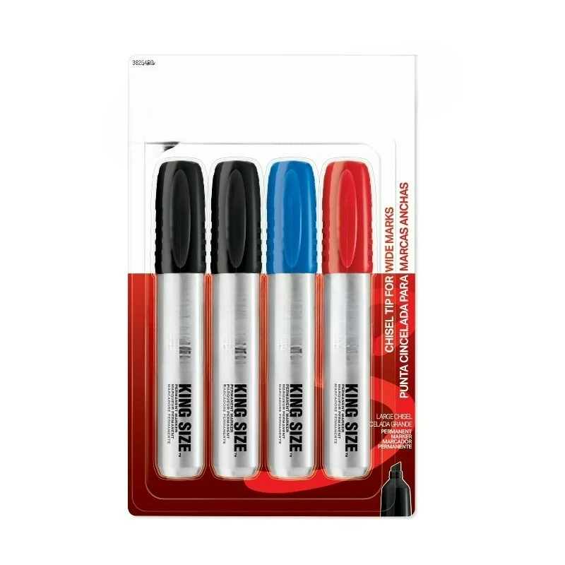 

King Size Permanent Marker, Large Chisel Tip, Great for Poster Boards, Assorted, 4 Count
