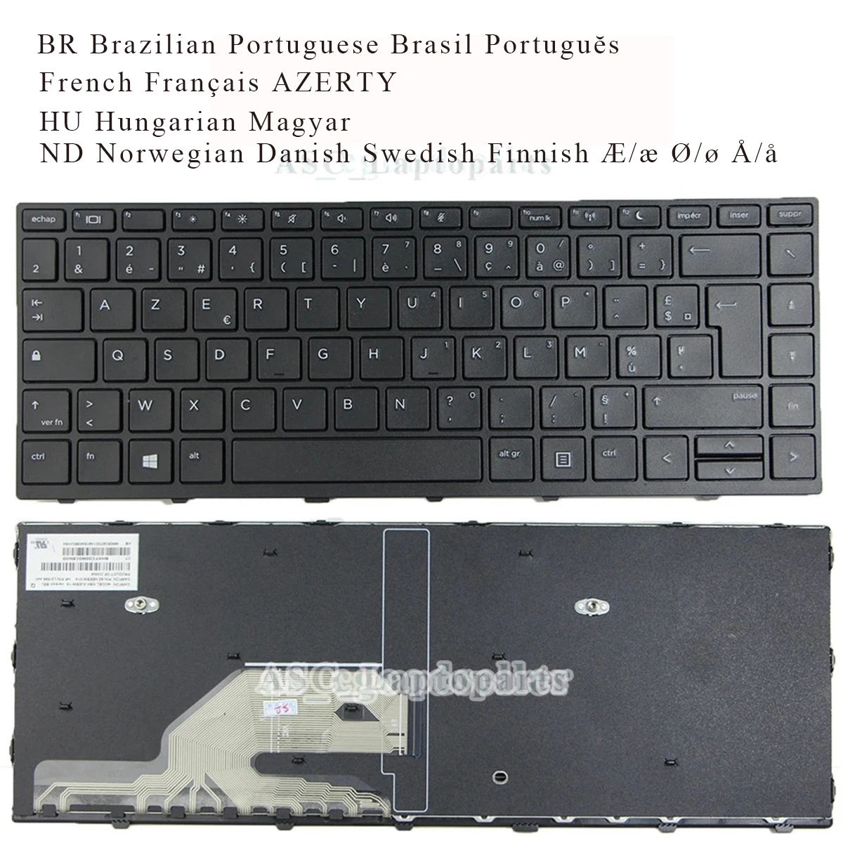 Nuevo teclado húngaro francés nórdico Brasil para HP ProBook 640 645 G4, 430 440 445 640 645 G5 marco negro, sin retroiluminación