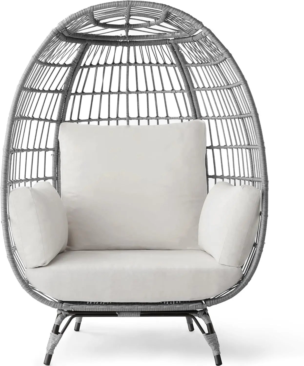 Best Choice Products Wicker Egg Chair, Oversized Indoor Outdoor Lounger for Patio, Backyard, Living Room w/ 4 Cushions, Steel Fr