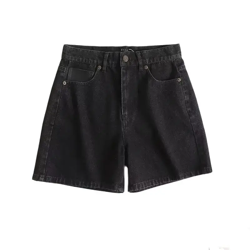 

Women 2023 New Chic Fashion Casual wide-leg Side Pockets Denim Shorts Vintage High Waist Zipper Female Skorts Mujer