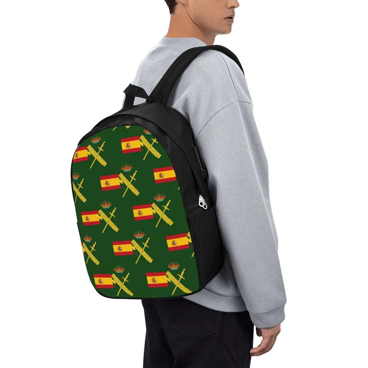 

Spain Flag Plus Emblem Civil Guard Backpack Travel Notebook Bag Computer College Student School Bag Laptop Shoulder Bags