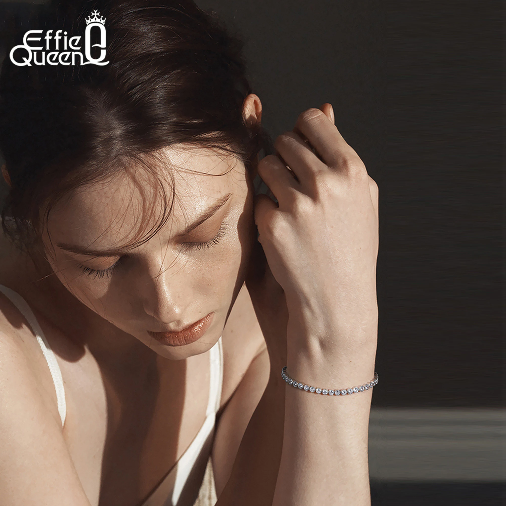 

EFFIE QUEEN Graceful 925 Sterling Silver Tennis Chain Bracelet With Dazzling Round-Cut Zirconia Refined Jewelry for Her SB133