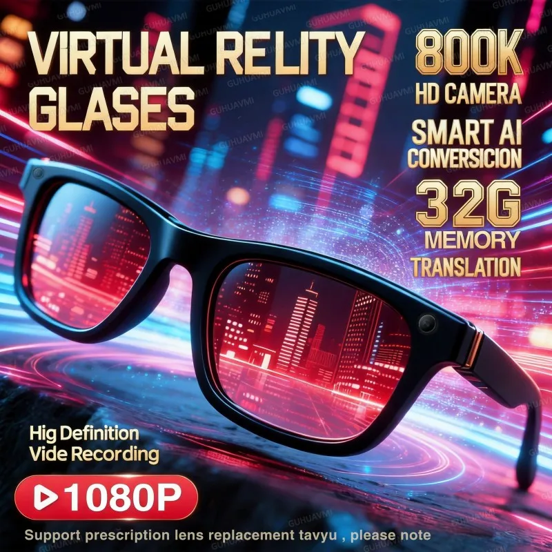 Semi-frame 1200W Pixel Camera Glasses with AI Voice Translation Smart Bluetooth Features Includes 3 Lense Travel Office