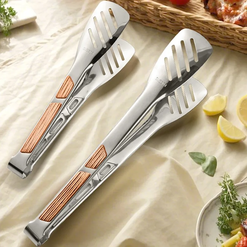 

1pc Non Slip Stainless Steel Food Tongs Meat Salad Bread Clip Barbecue Grill Buffet Clamp Cooking Tools Kitchen Accessories