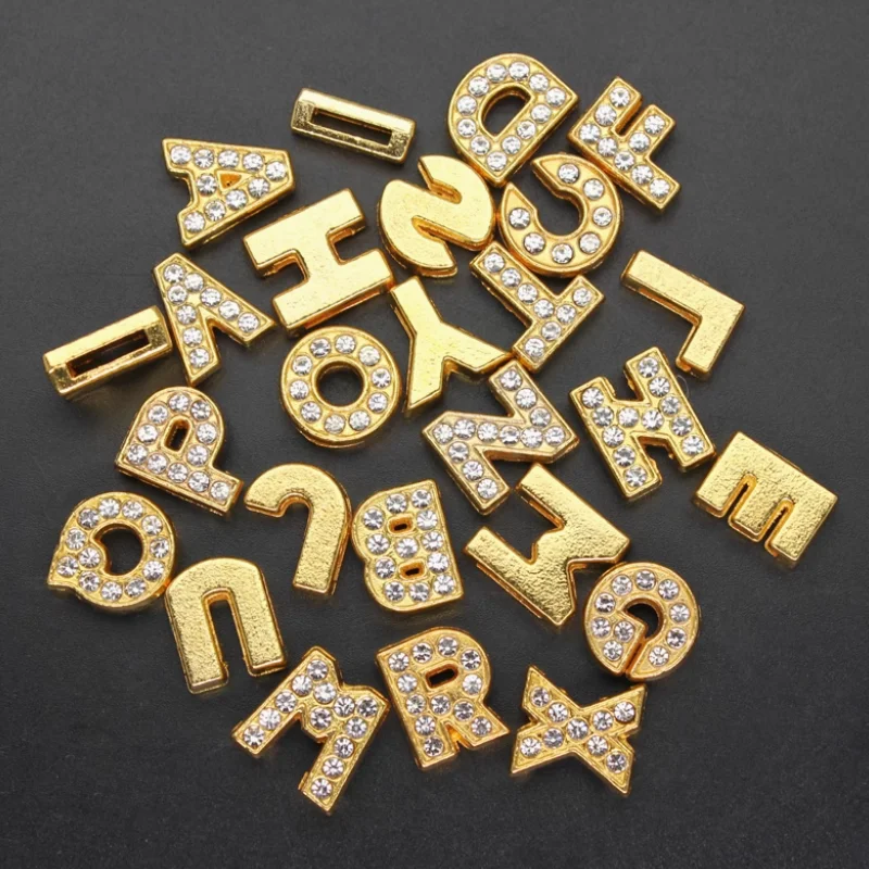 100PC/lot Hole 8mm 10mm Slide Letter English Alphabet DIY Slide Charm Frosted Back Fit for Bracelet Necklace Jewelry Making image 6