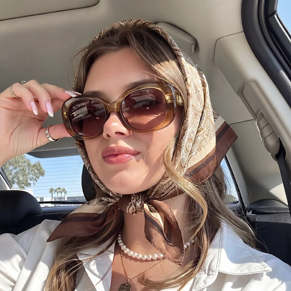 

Fashion Scarf Bandana Square Hijab Silk Scarves Woman Headscarf Luxury Female Print Turban Headwrap Shawl Wraps Neckerchief