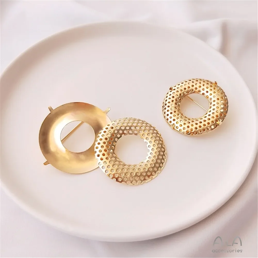 14K Gold Color Plated ring disc rotating safety brooch circular doughnut micro hook garland beads DIY accessories