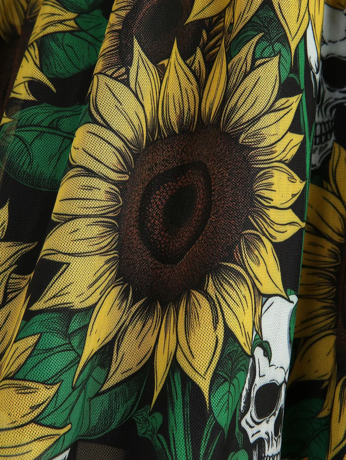 Robes pour femmes tournesols crânes imprimé à lacets volants épaule froide manches évasées transparentes robe débardeur asymétrique