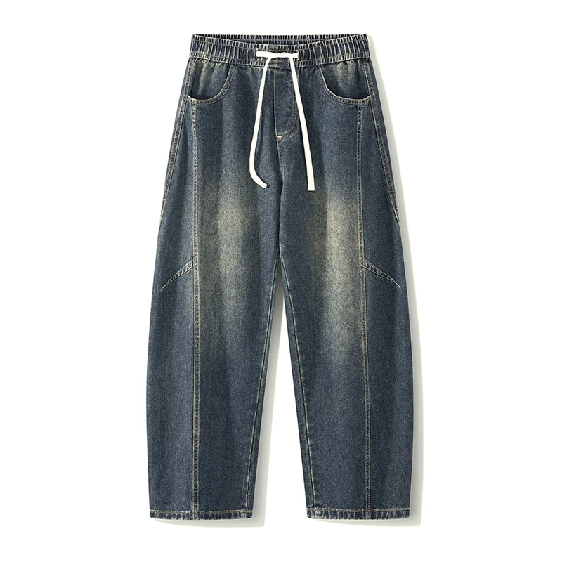 Vintage Men's Jeans, Autumn New Style, Korean Style, Patchwork, Curved Cut, Wide Leg Jeans, Black and Smoky Grey Y2k Clothes Men