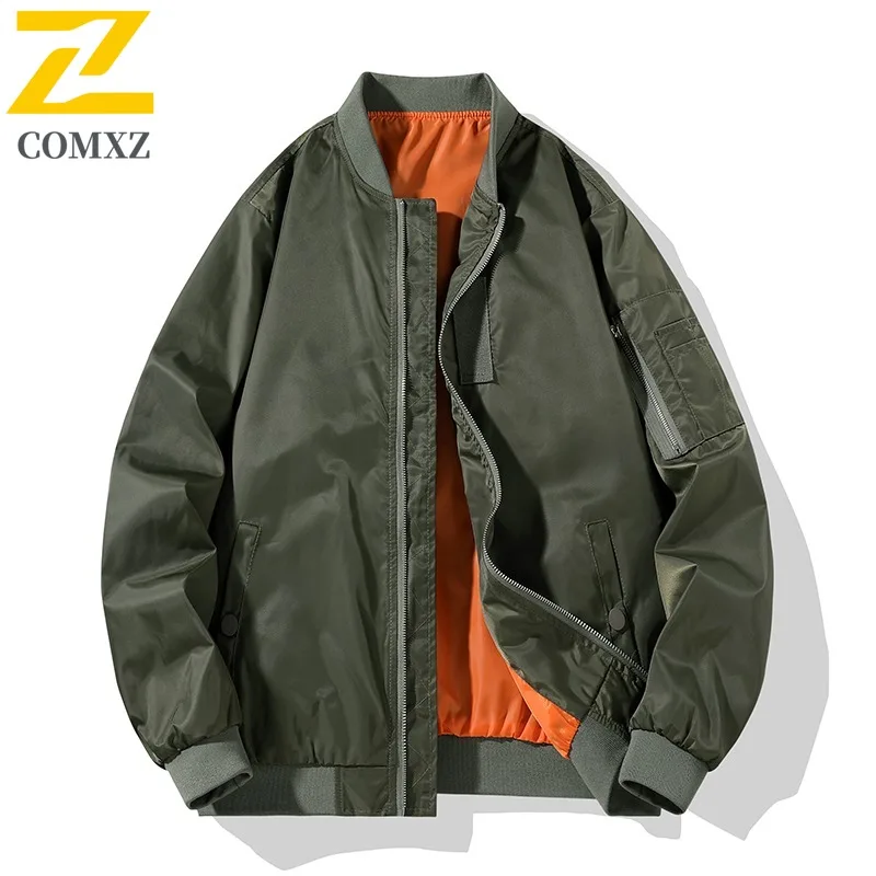 

COMXZ Men Aviator Baseball Jacket Military Tactical Stand Collar Bomber Spring Autumn Thickened Windproof Sportswear Streetwear