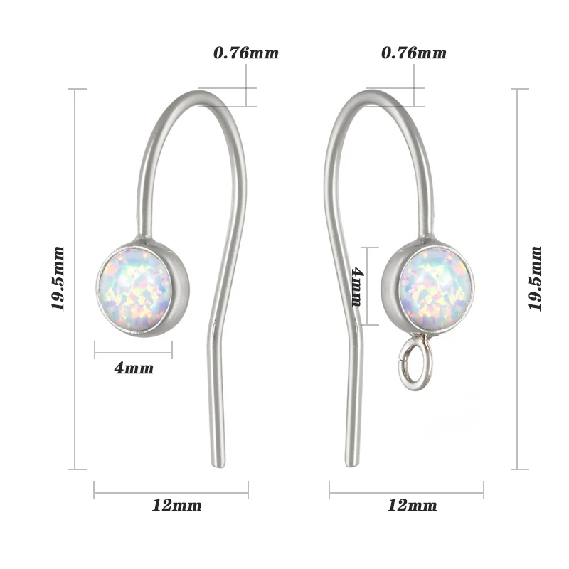 925 Sterling Silver Opal Bezel Drop Ear Wire with Ring DIY Jewelry Making Earrings Accessories