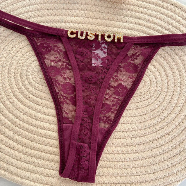 Custom Name Thong Customized Crystal Letter Bikini Panties G-String Low Waist Sexy Lace Briefs Wife Couples Anniversary Gift 4