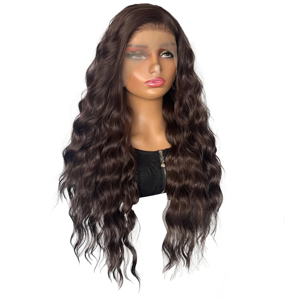 18-26 inch bruin golvend krullend haar 13x4 kanten voorkant synthetisch haar is geschikt voor dames dagelijks feest Halloween cosplay pruiken