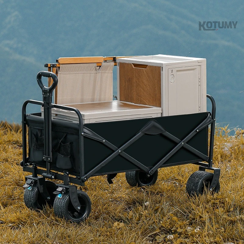 

Portable Foldable Camping Wagon Heavy Duty Hand Trolley Outdoor Camping Stall Utility Pull Cart