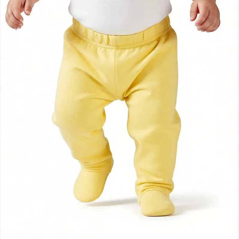 Newborn Baby Footed Pants 100% Cotton Elastic Waist Solid Color Spring Autumn Infant Footie Leggings 0-12 Months