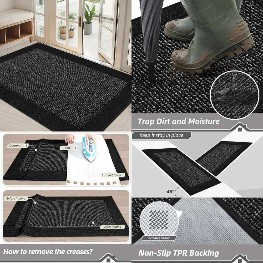 

Non-Slip 32x48 Indoor Door Mat, Dirt Trapper, Washable, Absorbent, Low Profile Entry Rug, Black