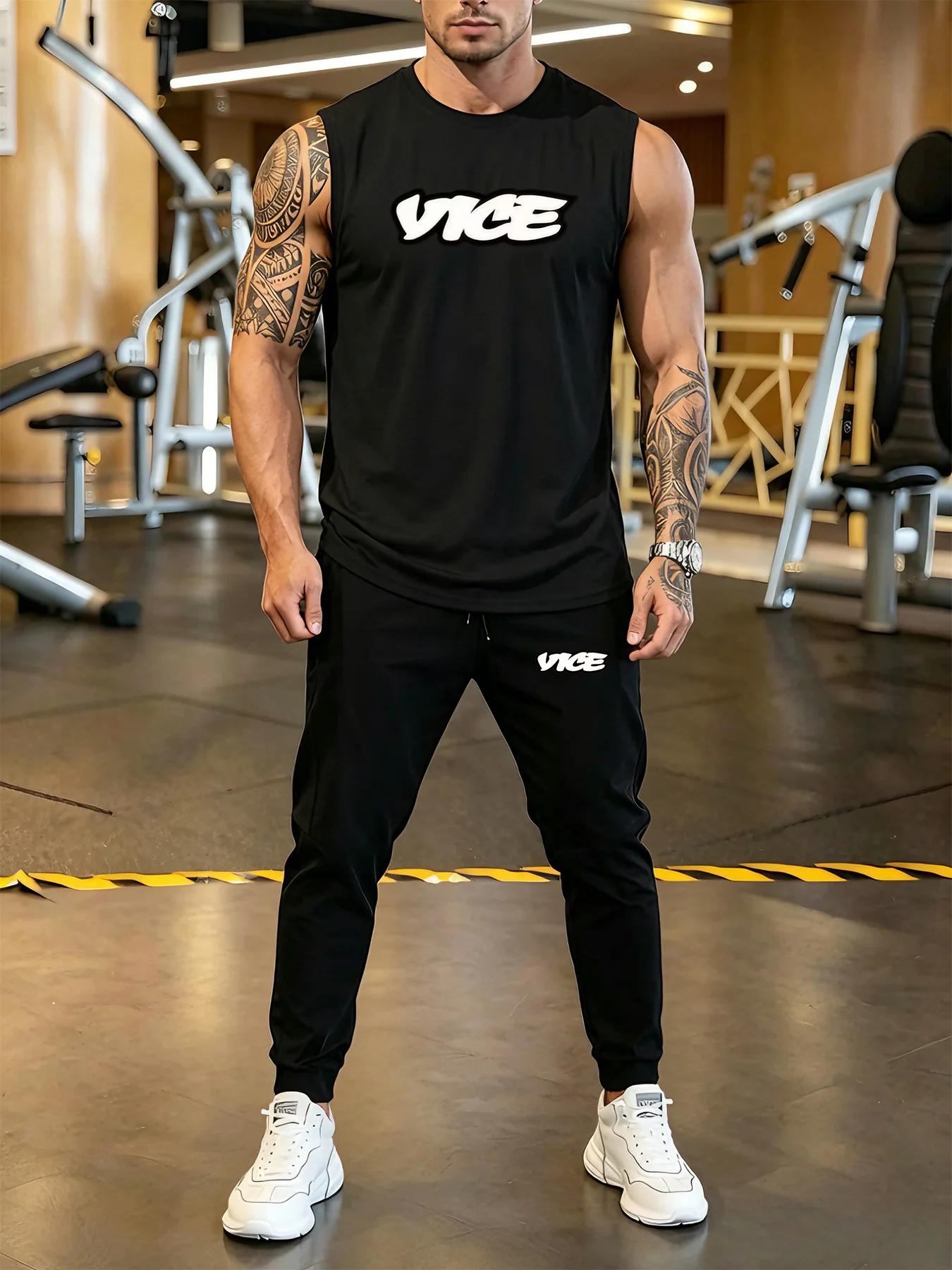 

2026 Men's Round Neck T-shirt Sports Pants Printed T-shirt 2-piece Set Home Outdoor Leisure Sportswear
