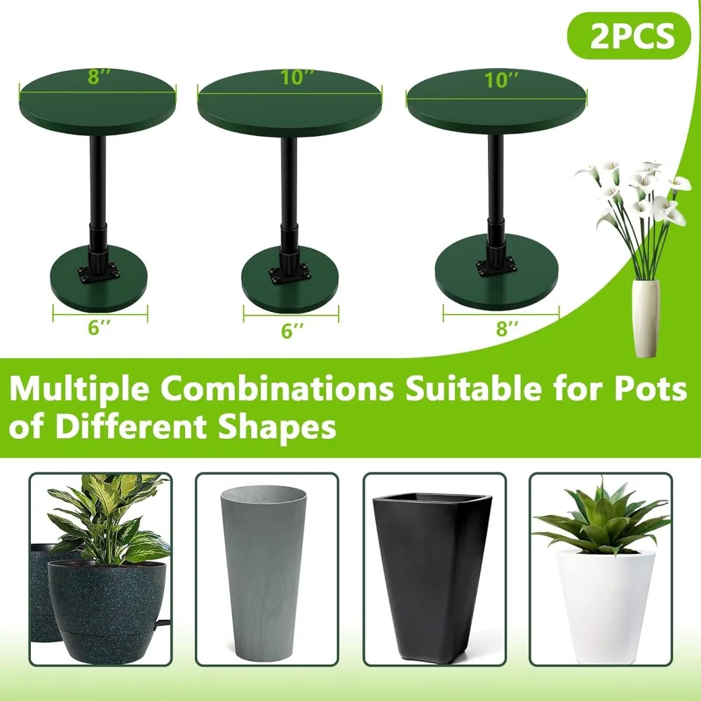 Adjustable Plant Risers 2-Pack for Large Pots, Fits 12-21" Inserts with 6" 8" 10" Base/Top