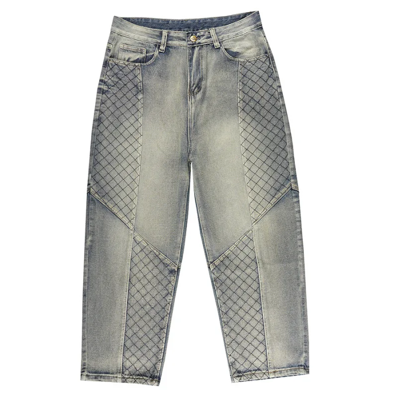 

Мужские уличные джинсы желтого цвета в стиле ретро, свободные, широкие, прочные и красивые, с текстурированным принтом и длинными брюками.