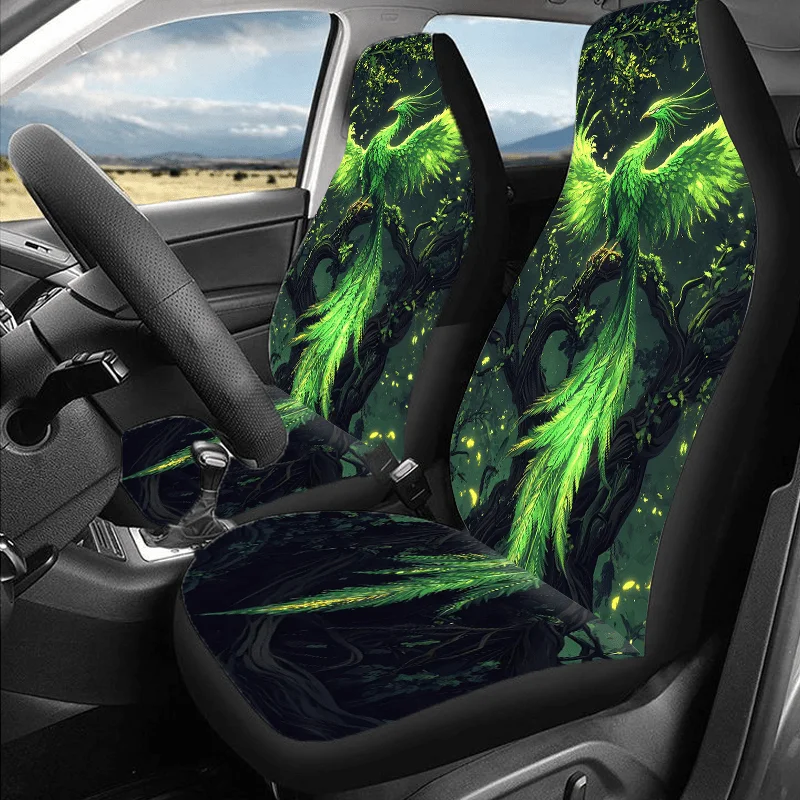 1 مجموعة الخيال فينيكس الأخضر ريشة غطاء مقعد السيارة العالمي طوال العام ، 2 قطعة/5 قطعة عالية الظهر أنيقة مقعد السيارة يغطي مجموعة كاملة ، Uni