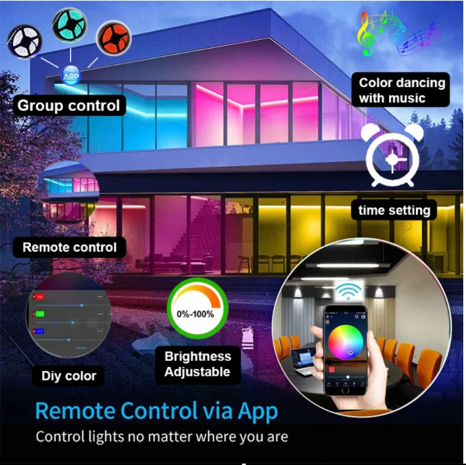 Bluetooth LED Strip Lights 20M RGB 5050 SMD Flexible Ribbon Waterproof RGB LED Light 5M 10M Tape Diode DC 12V Control loghts