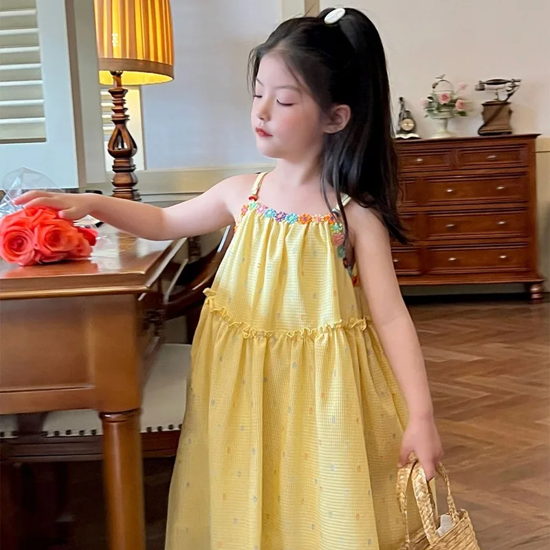 

Country-style Camisole Dress Children's Clothing Girls Dresses 8 10 Years White Teen Girl Clothes Elegant 12 14 Old Casual 2025