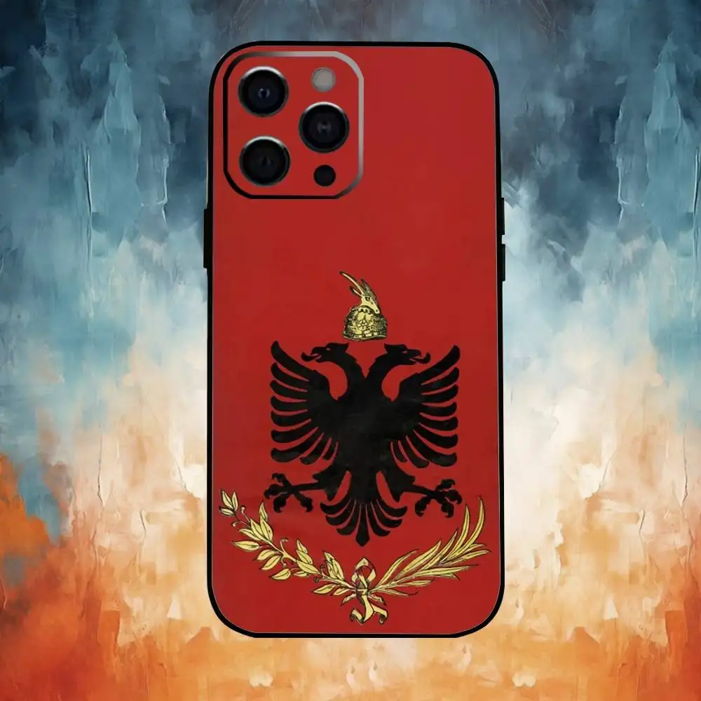 حافظة هاتف على شكل علم ألبانيا جواز سفر إيليريان إيجل لهاتف آيفون 17،16،15،14،13،12،11 بلس، برو ماكس غطاء أسود ناعم