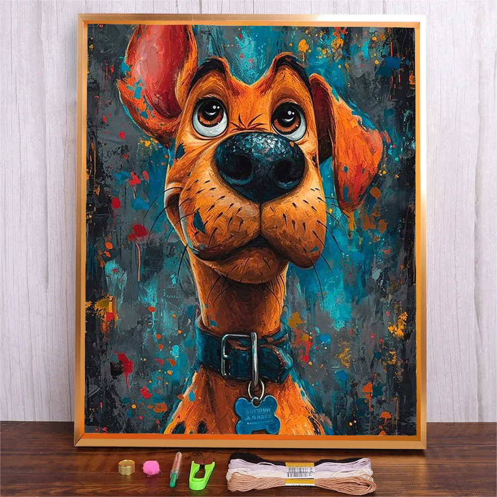 

Creative Embroidery Kit For Beginner Wall Hanging Stitches Craft Set For Bedroom Wall Home Decor Cartoon Dog Cross Stitch