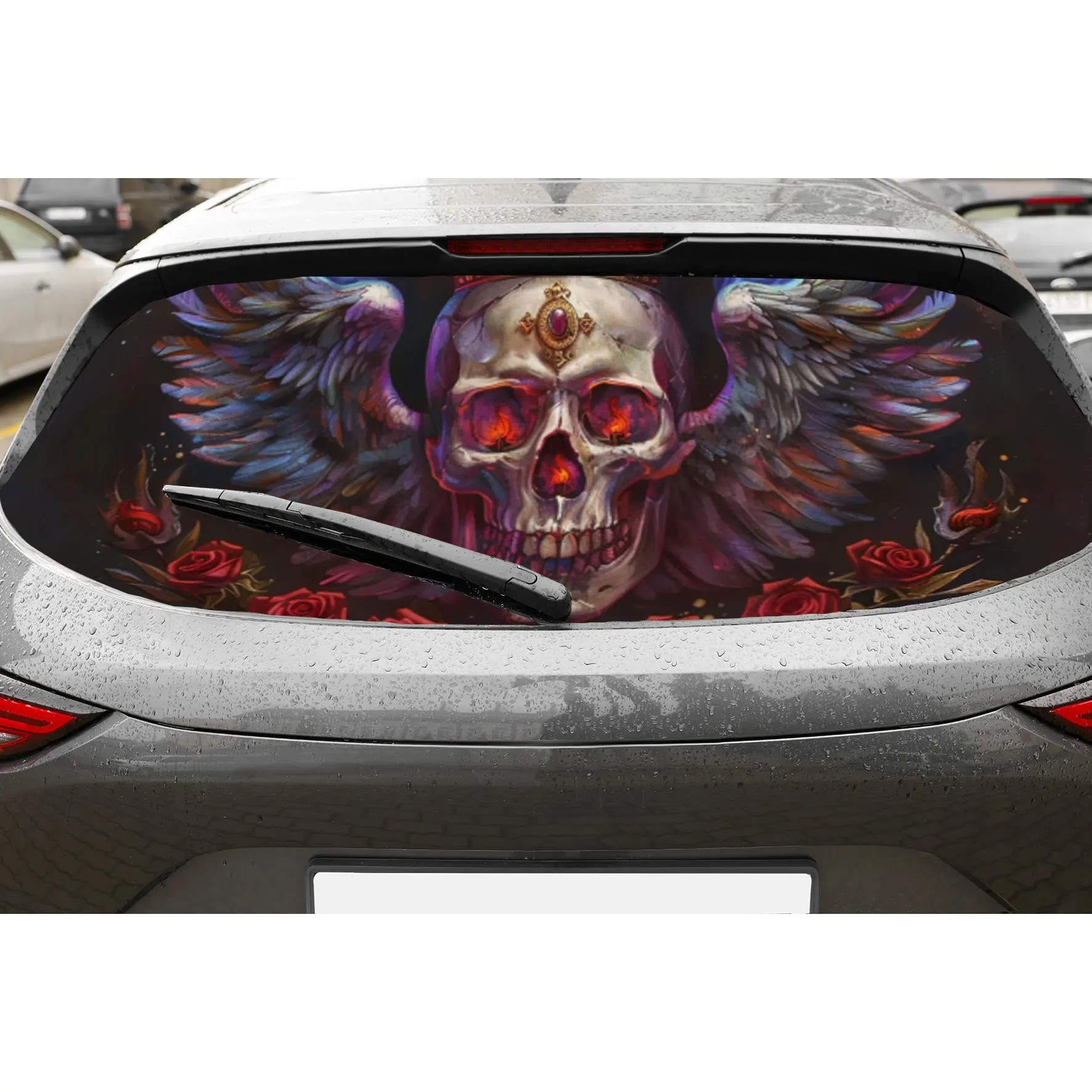 

Cool Skull - Wing PVC Perforated Car Vinyl Wraps, Privacy Enhancing Design for Rear Window, Car Rear Windshield Sticker for Most