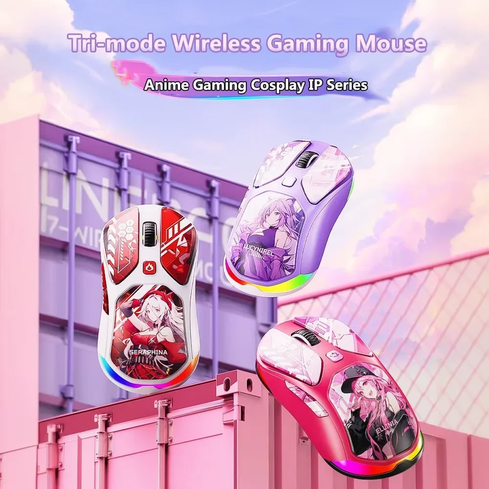 Anime IP Tri-mode Wireless Gaming Mouse 2.4G Bluetooth Wired Rechargeable Macro Custom Driver 12000 DPI For Esports Laptop PC