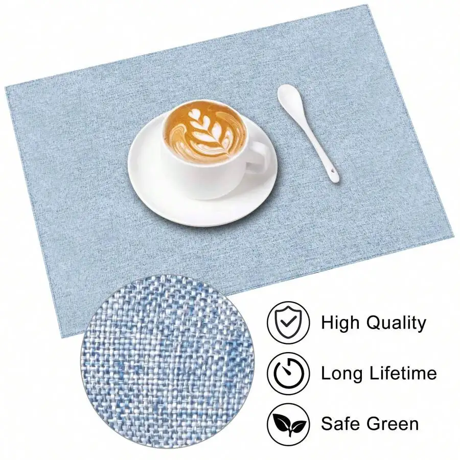 6Pcs Cotton Linen Blend Placemats Reusable Heat Resistant Anti-Wrinkle Washable Dining Table Mats Easy Clean Home Kitchen Table