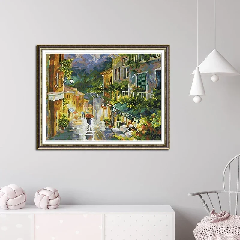 

Joy Sunday DIY Night View Pattern Printed Cross Stitch Kits Aida 16/14/11CT White Fabric Canvas Needle Embroidery Set Home Decor