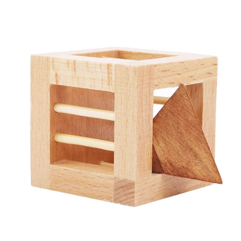 Drewniane puzzle 3D odblokuj łamigłówki klatka na zewnątrz trójkąt Luban blokada edukacyjne zabawki intelektualne Juegos De Ingenio Y Logica
