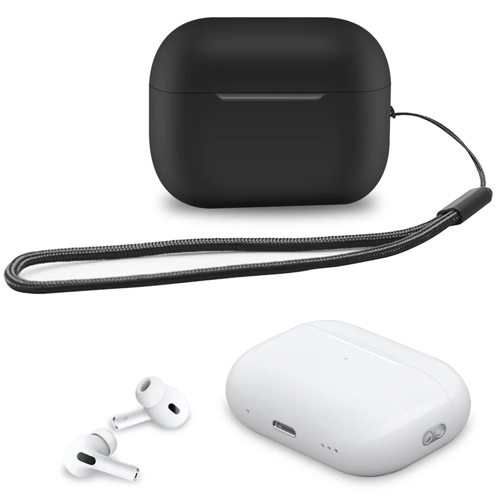 Schutzhülle für AirPods Pro 2, verdicktes Silikonmaterial, wird mit einfarbigem Lanyard für AirPods Pro der 2. Generation geliefert