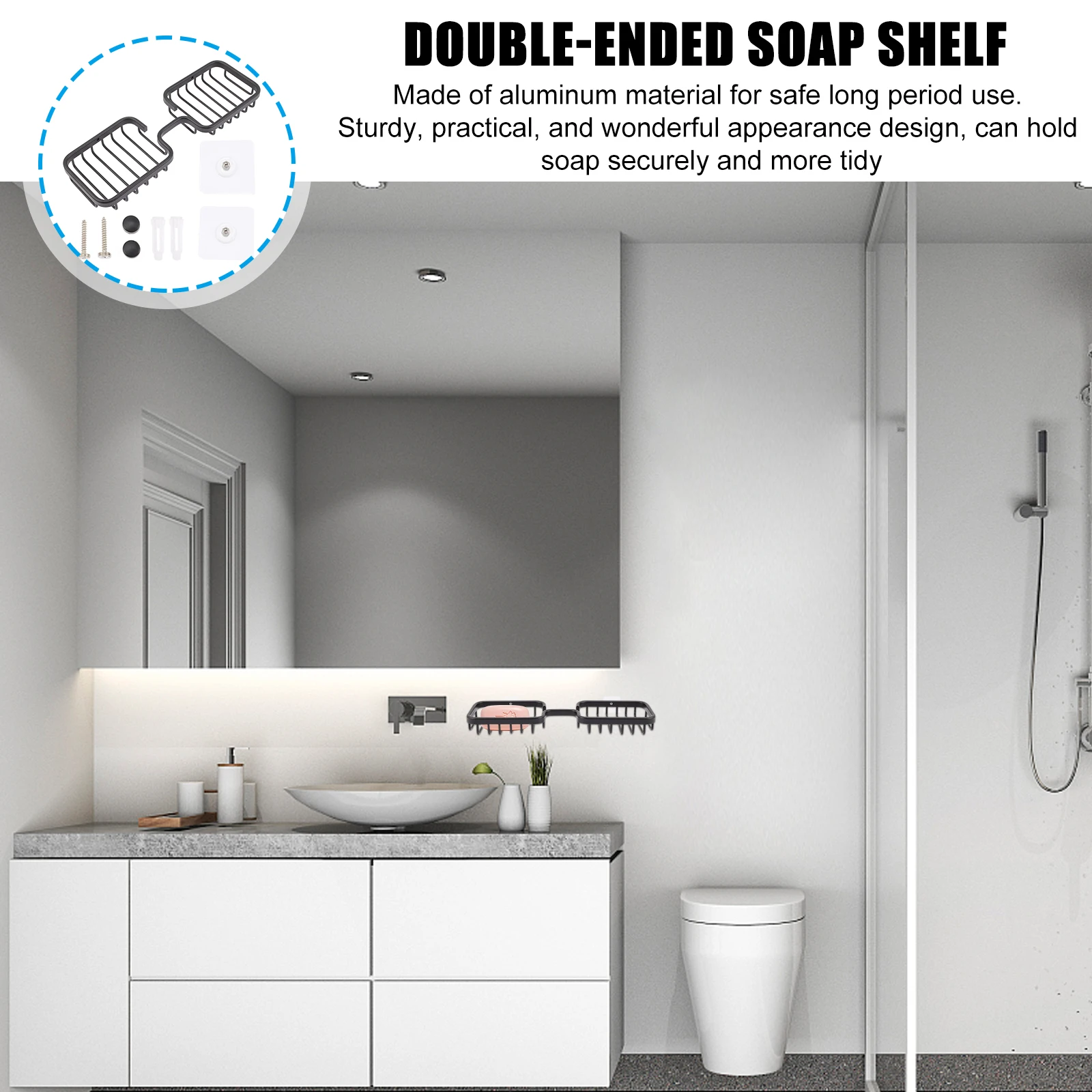 

Nonporous Double head Soap Dish Rack Holder for Shower Wall Space Aluminum Case Elegant Silver Portable Soap Box Bath