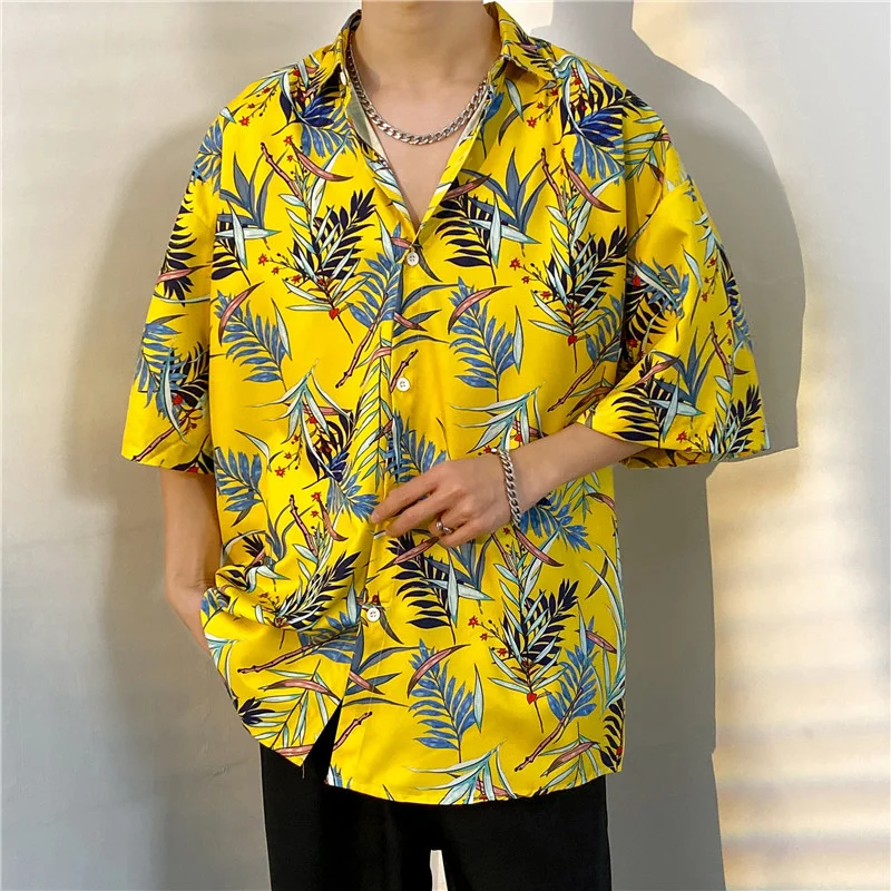 

Plus Size Men Hawaiian Shirt Tropical Floral Print Loose Fit Beach Shirt Short Sleeve Casual Shirt Man