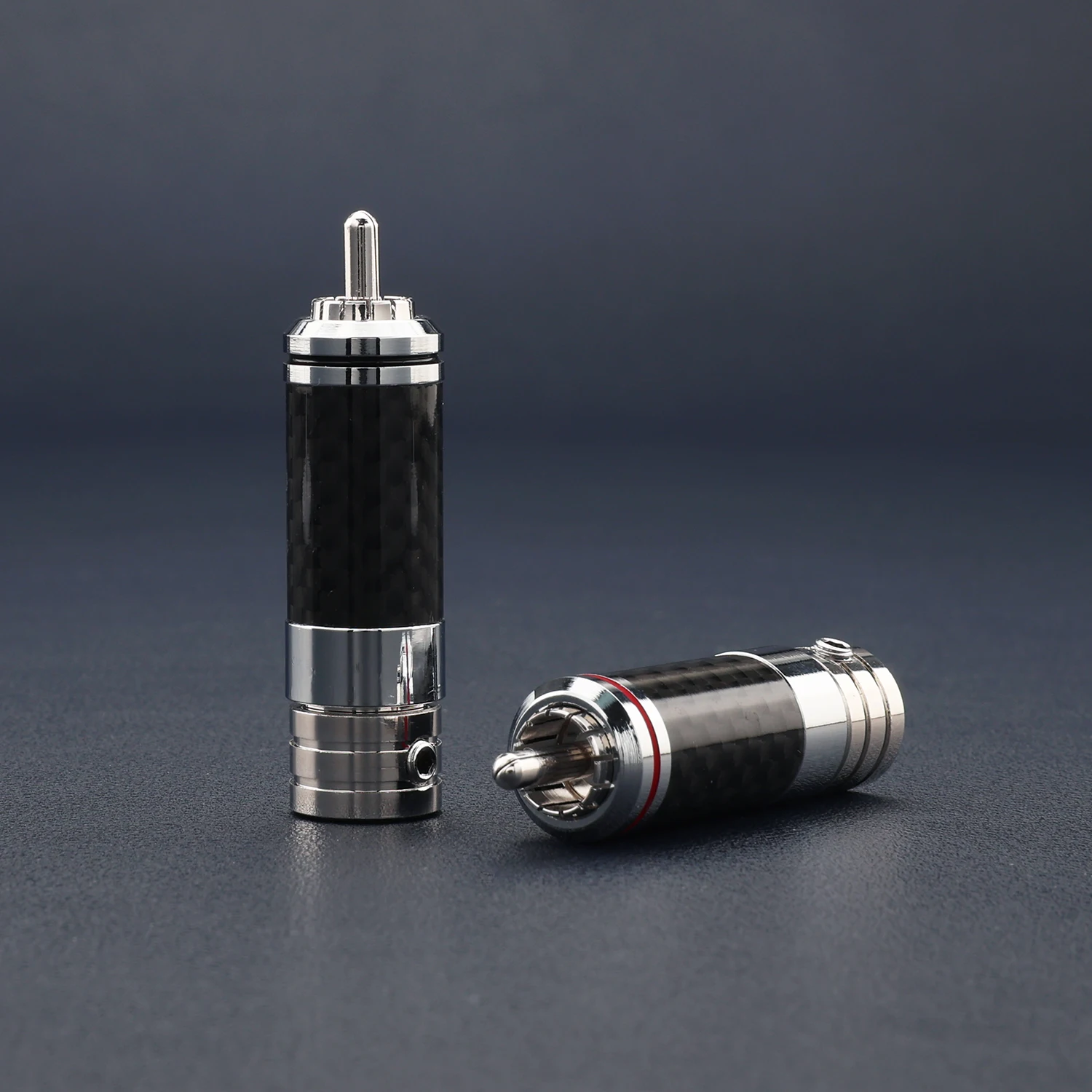 4Pcs Solderless RCA Plug Rhodium Plated Carbon Fiber HiFi Audio Connector for 8mm Cable Screw Lock Audiocrast
