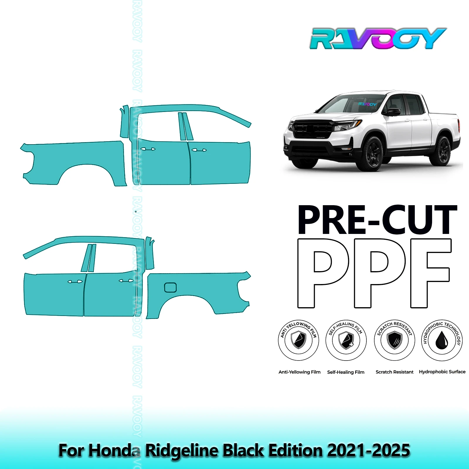 

For Honda Ridgeline Black Edition 2021-2025 8.5mil Clear Matte Pre-Cut PPF Door & A/B Pillar Kit TPU Paint Protection Film Set