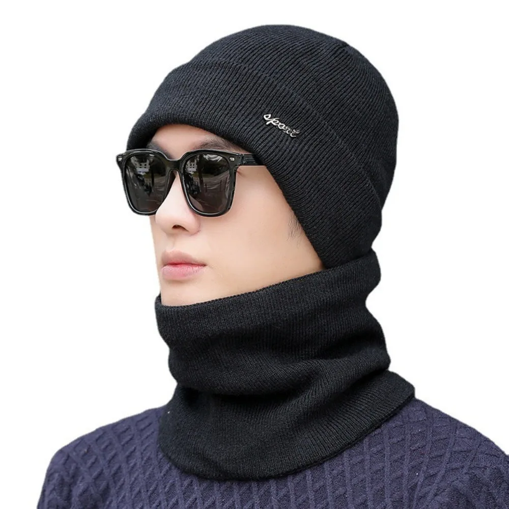 

New Thickened Hat Scarf Set Winter Warm Knitted Women Beanies Cap Integrated Cap Scarf Cycling