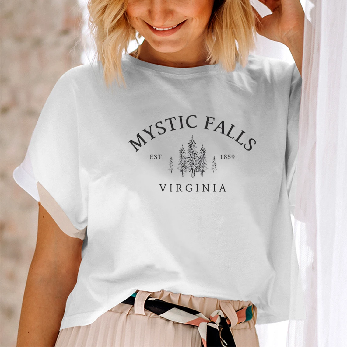 Mystic Falls Virginia Unisex Shirt The Vampire Diaries T-Shirt TVD Merch Top The Vampire Fan shirt College Style Salvatores Tee