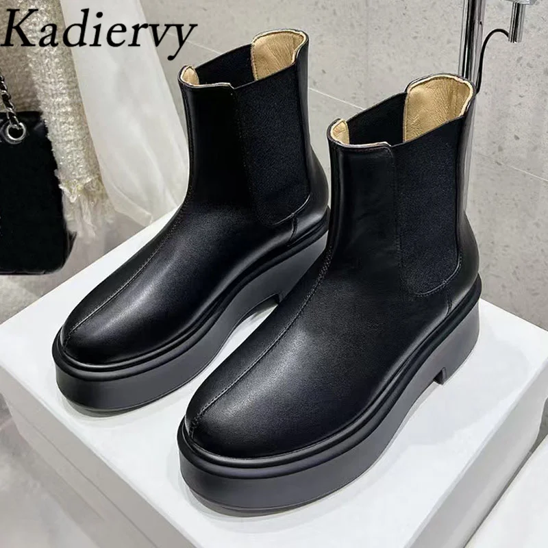 Classic Chelsea Short Boots Woman Suede Leather Ankle Boots Thick Sole Shoes Woman Flat Platform Ankle Boots For Women image 4
