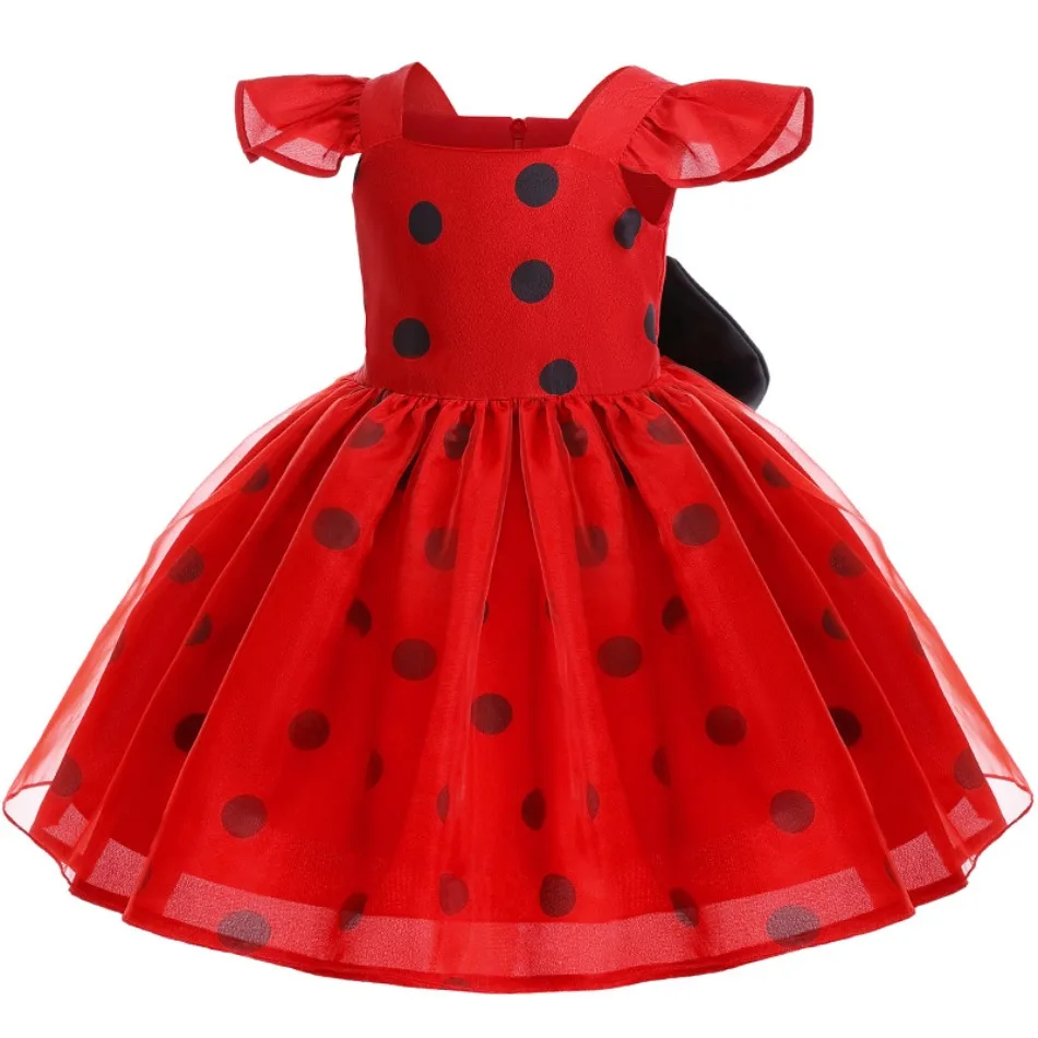 Girl Polka Dot Princess Dress Children Aged 0-6 Big Bow Puffy Dress Halloween Ladybird Role-playing Costume Performance Costume