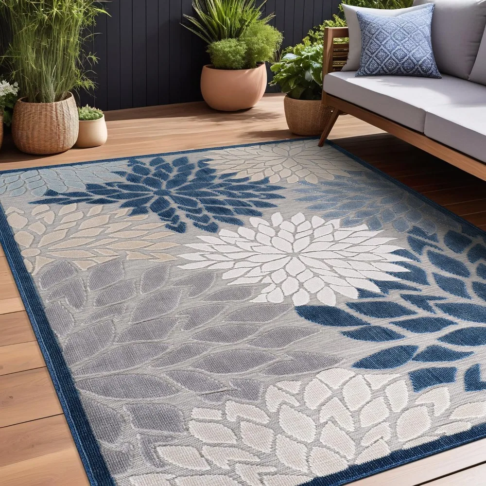 Outdoor Rug 8x10 Modern Floral Tropical Area Rugs for Indoor and Outdoor Patio Easy to Clean Non Shedding Living